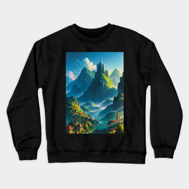 Solarpunk City - Optimistic Future Crewneck Sweatshirt by CursedContent